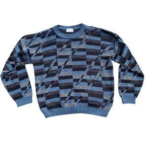 Vintage Protege Geometric Stripe Sweater Funky Textured 90s 80s USA Made Bold-L